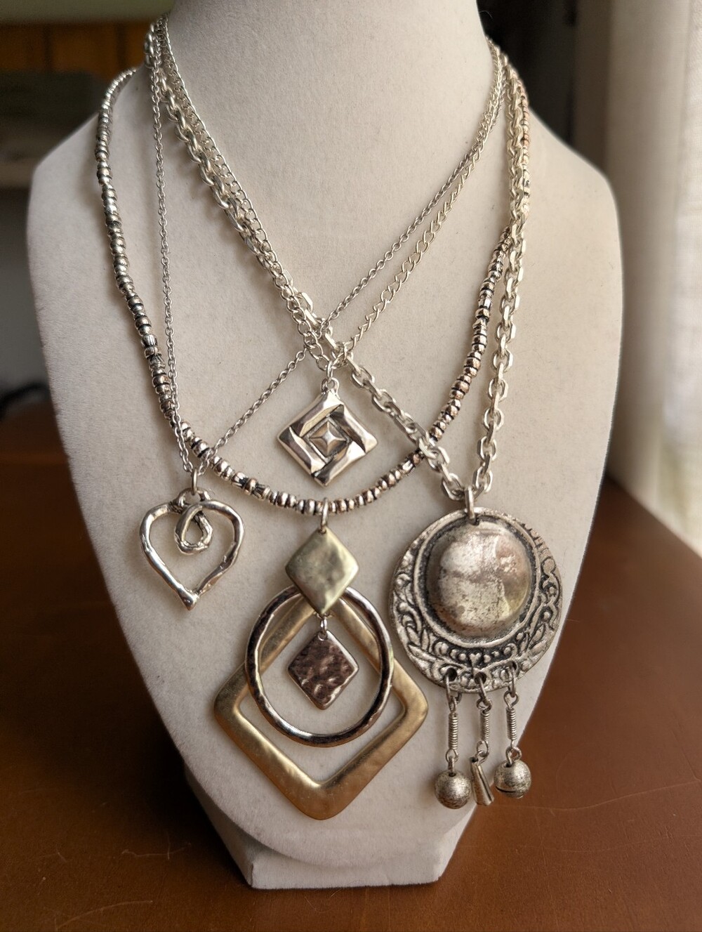 Eclectic Reworked Vintage Jewelry Bundle | 4 Necklaces + Silver Earrings